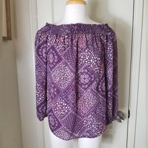 LILY WHITE purple bohemian off shoulder 3/4 sleeve blouse